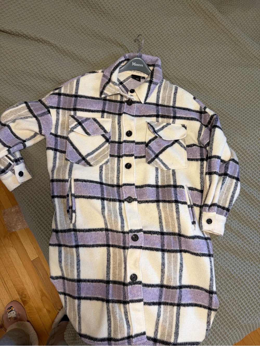 Vero Moda Lavender and Cream Plaid Teddy Shacket